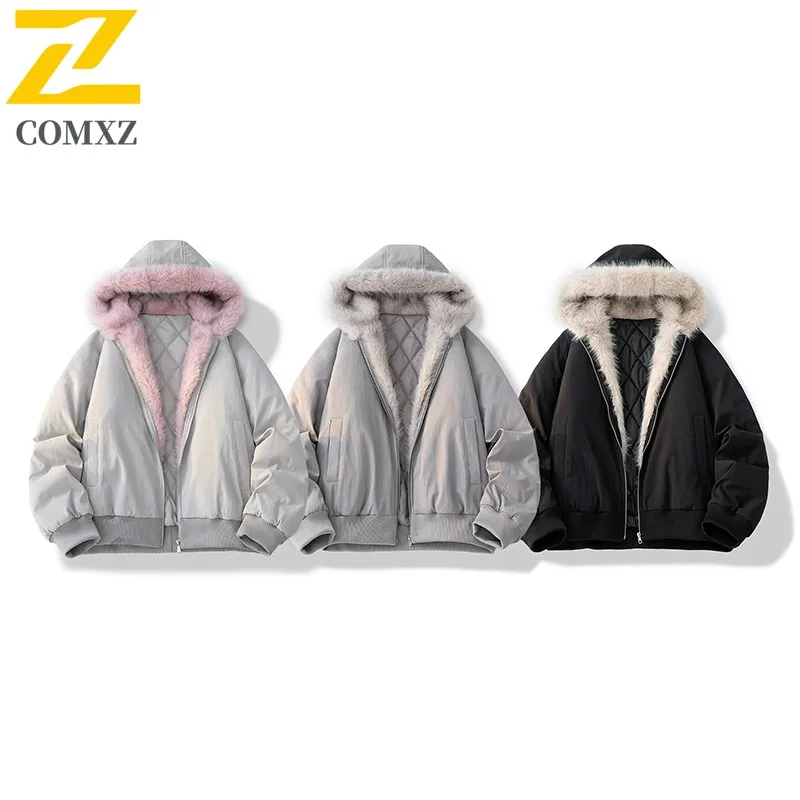 

COMXZ Минималистичная стеганая куртка с капюшоном и меховым воротником, морозостойкая ветрозащитная дорожная стеганая куртка, лыжная мужская зимняя куртка высокого качества
