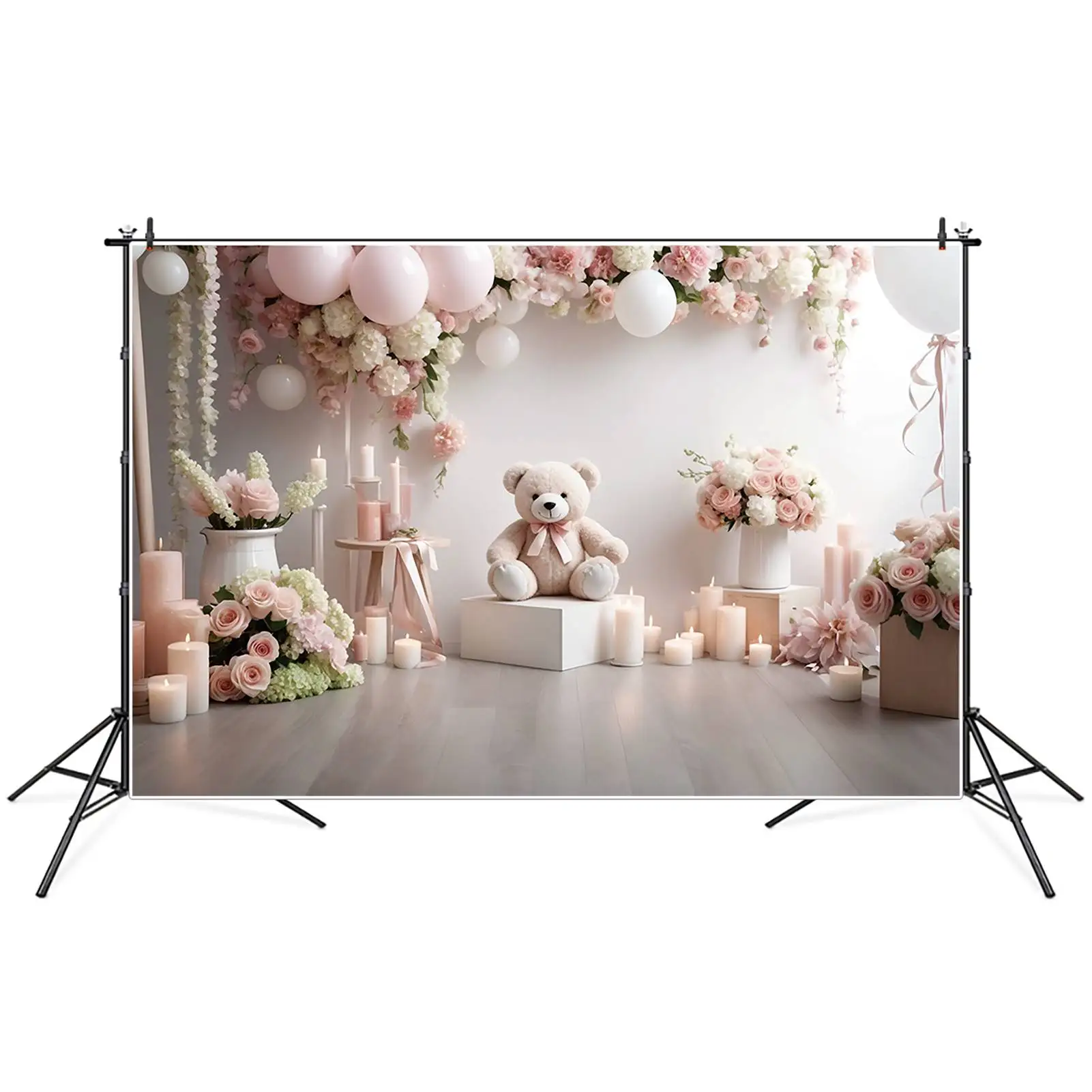 Moon. qg Indoor weiß rosa ersten Geburtstag Hintergrund Jungen Blume Teddybär Ballon Hintergründe Party Dekoration Fotografie Requisiten