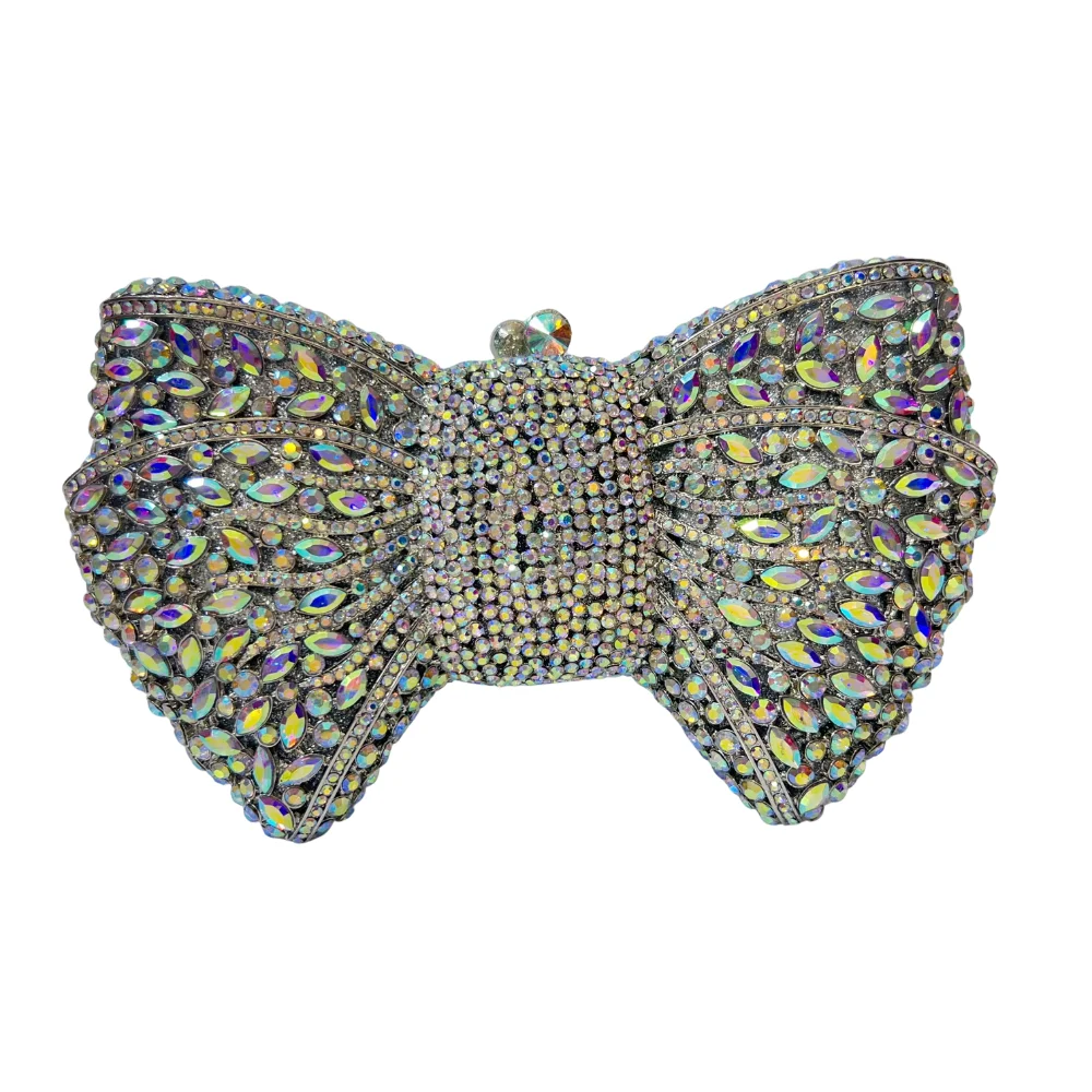 

High Quality Handbag Crossbody Bow Shape Diamond Clutch Crystal Wedding Birthday Party Women Evening Bag