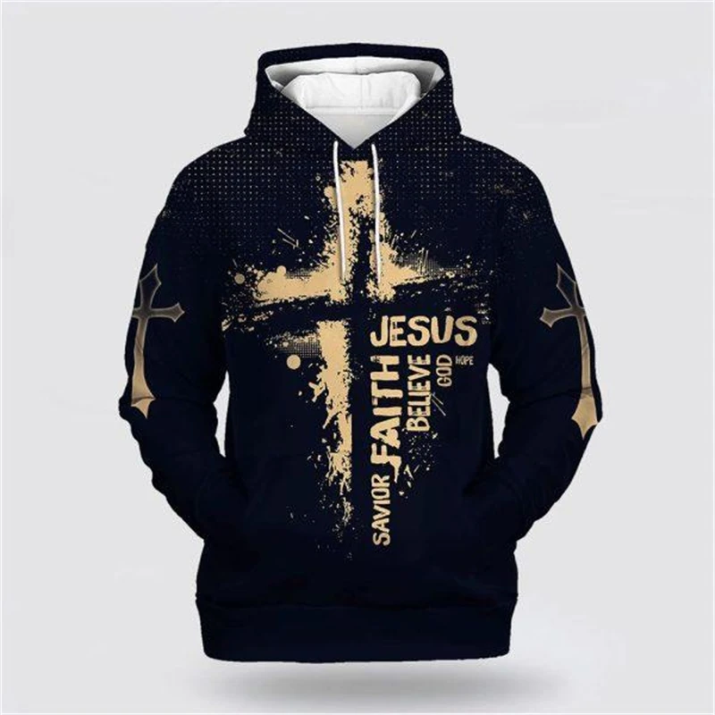 3D All Print Jesus Cross Hoodies Men Women New Crucifix Graphic Hooded Sweatshirts Kid Fashion Cool Pullover Harajuku Y2k Hoodie