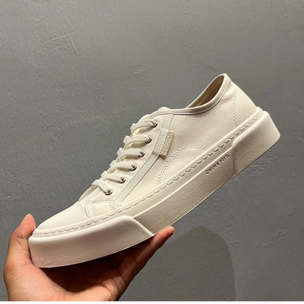 

Retro style soft cowhide men's shoes trendy casual shoes genuine leather breathable fashion versatile thick sole white shoes