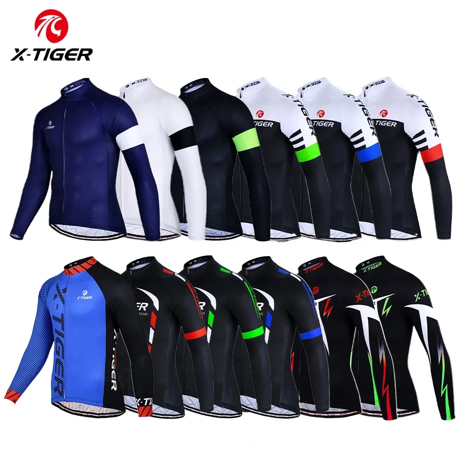 X-TIGER Men Long Sleeve Cycling Jersey MTB Bicycle Cycling Clothing Mountain Bike Sportswear Breathable Shirts Basic Series