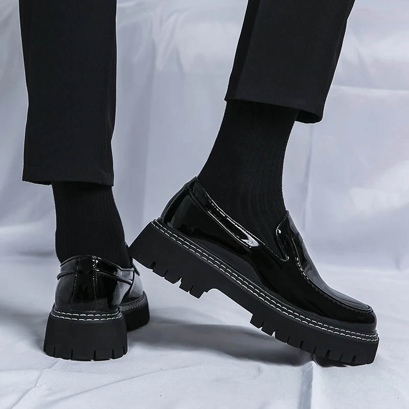 STRONGSHEN Italian Patent Leather Men Dress Shoes Luxury Brand Handmade Fashion Platform Elegant Leather Wedding Oxfords Shoes