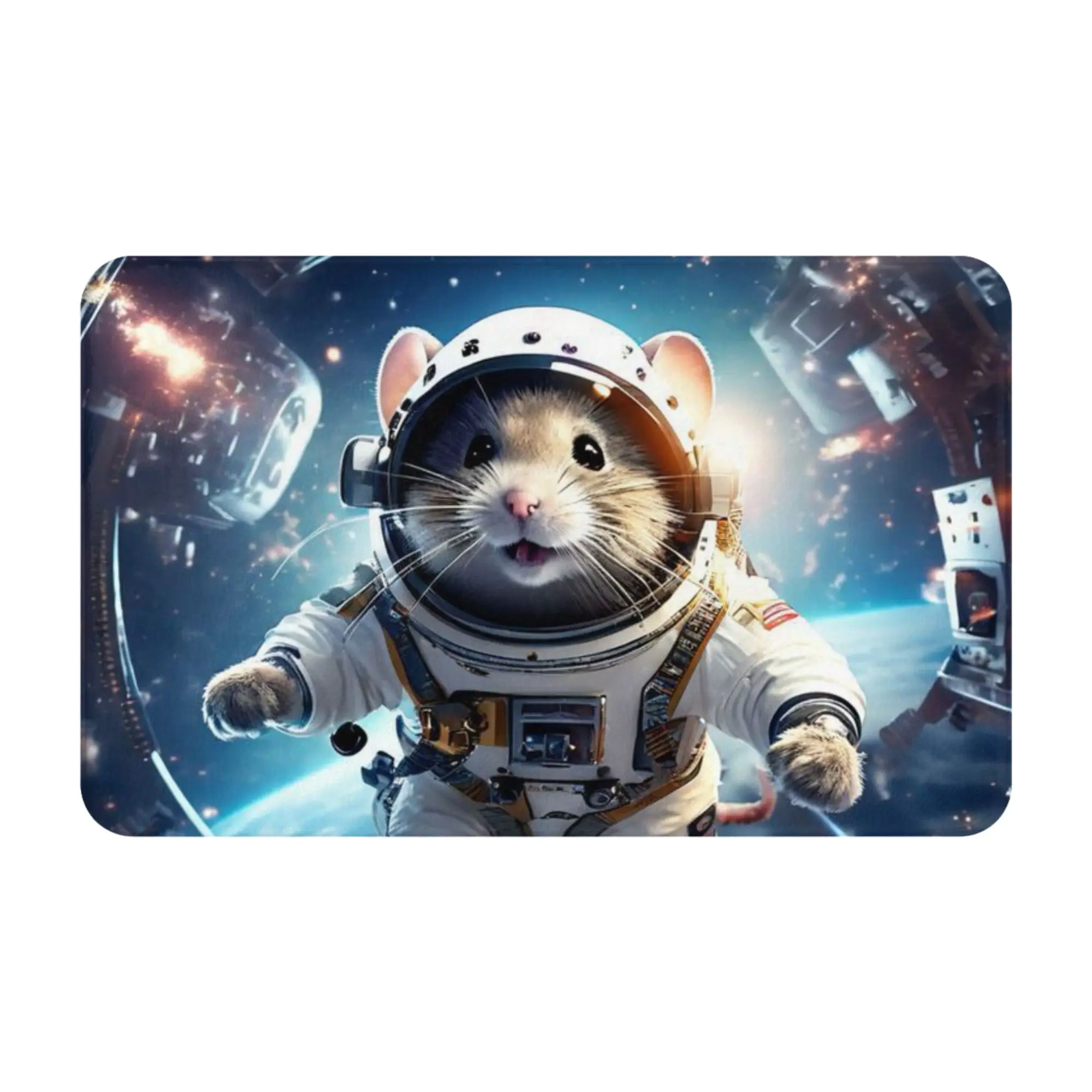 Astronaut Hamster Outer Space Galaxy Art Anti-Slip Mat Bath  Entrance Doormat Floor Decor