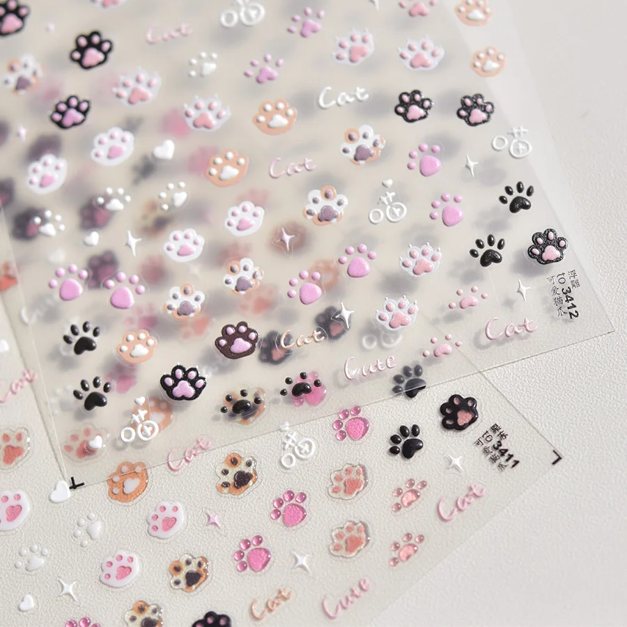 Cute Little Cat Paw Nail Art Sticker 5D & Jelly Design Decoration Decals DIY Manicure High Quality Japanese Style