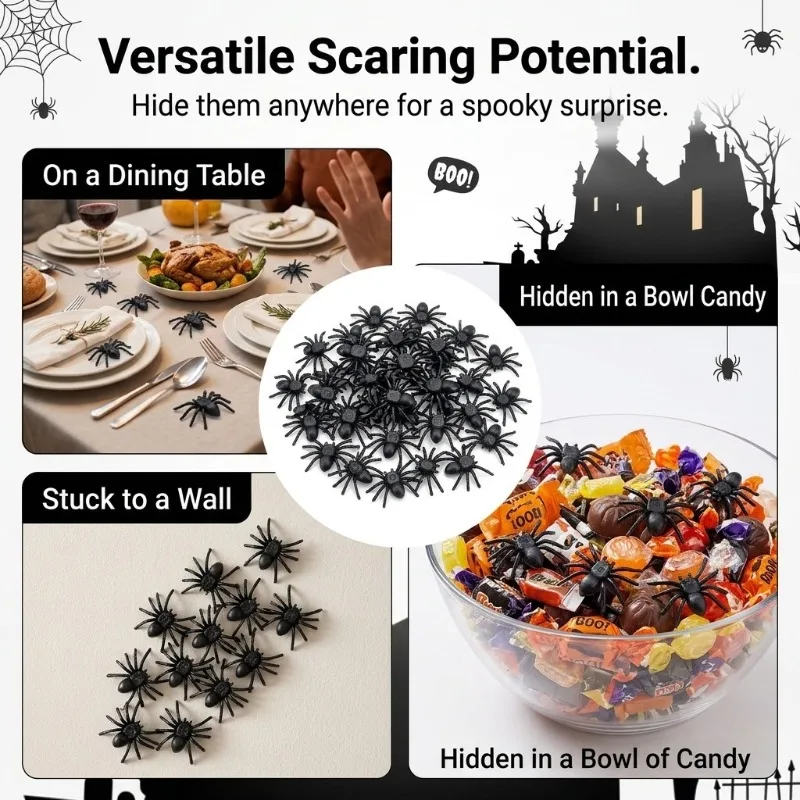 Halloween Fake Mini Spiders Realistic Plastic Spider Prank Props Scary Small Insect Ornaments for Party  Haunted House Decor