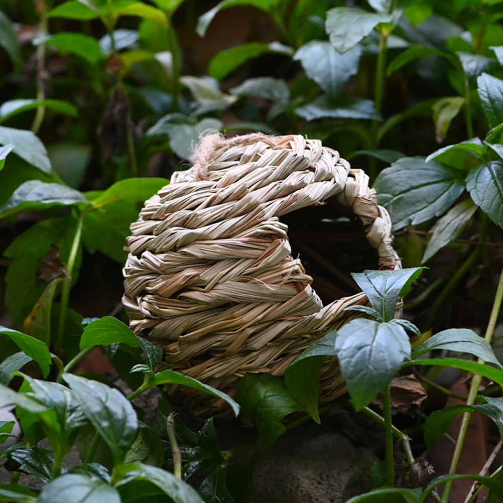 

2pcs Handwoven Grass Birdhouse Natural Straw Hummingbird Nest Hut For Small Birds Cozy Resting Place Bird Breeding Nest For