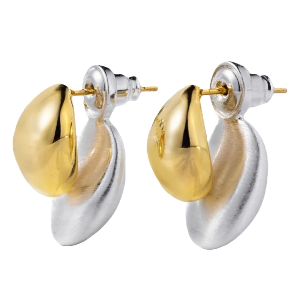 

Двухцветные массивные овальные серьги-шарики для женщин, 2 в 1, золотистого и серебристого цвета, двусторонние серьги-гвоздики, легкие, модные, в подарок