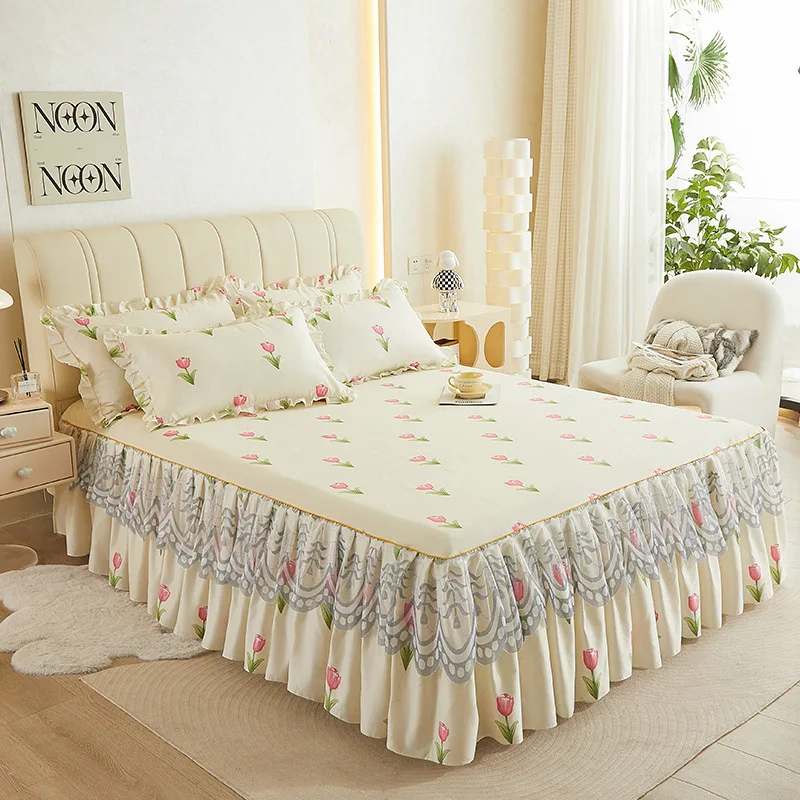 Fresh Flowers Lace Style Bed Spread Home Bedding Comfortable Bed Sheets and Pillowcases for Queen King Size Bed