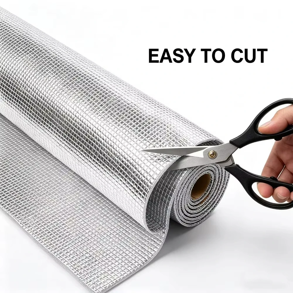 Aluminum Foil EPE Insulation Foam, Diamond Reflective Thermal & Sound Barrier, Cuttable for Car, Home, Garage & DIY