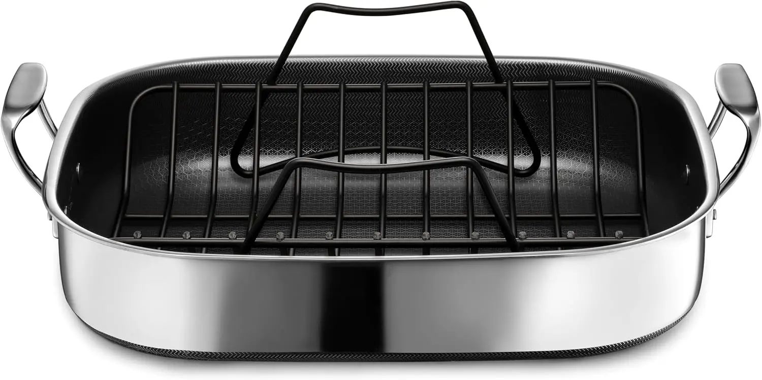 Hybrid Nonstick Roasting Pan with Rack, Dishwasher and Oven Friendly, Compatible with All Cooktops