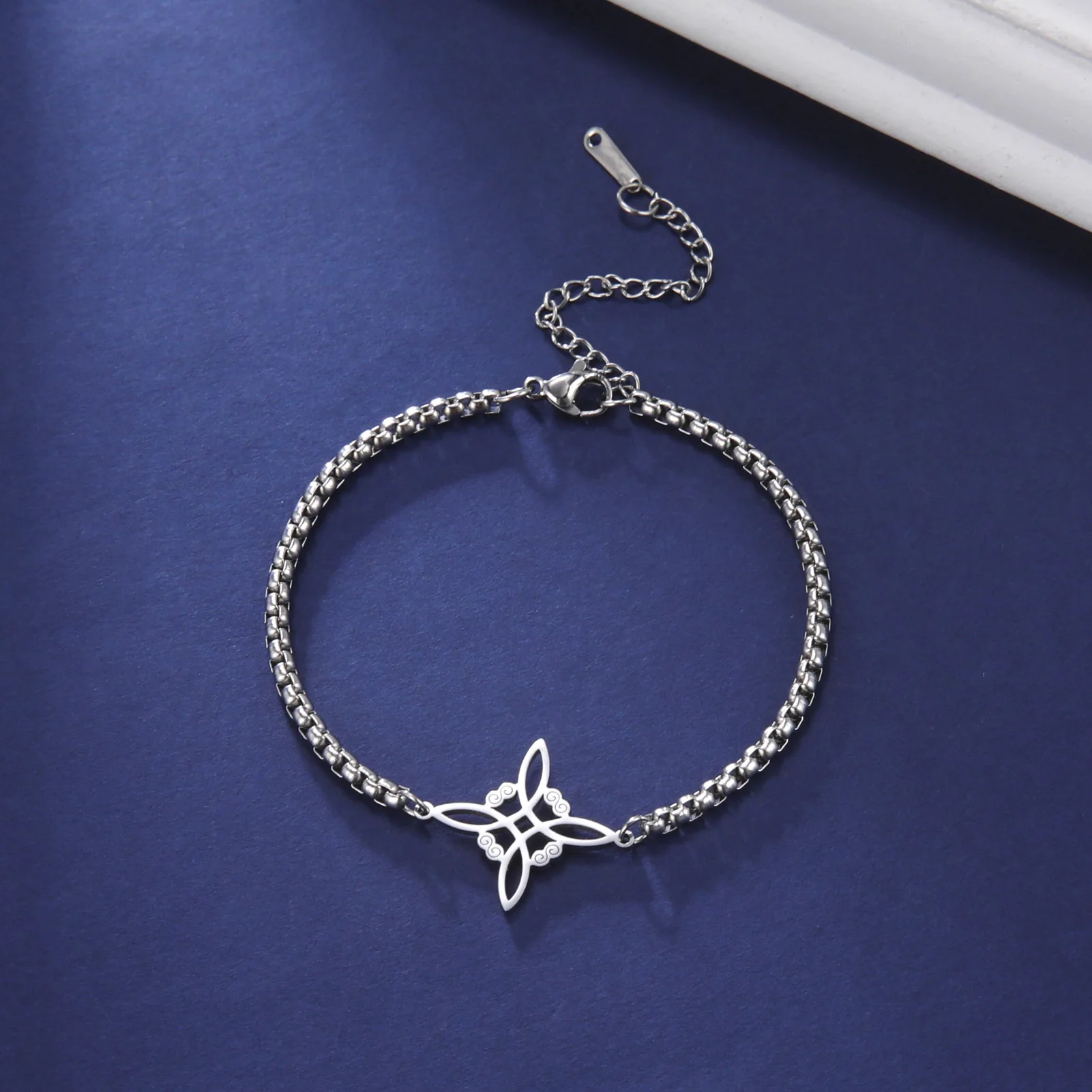 Titanium Steel Box Chain Bracelet Cut Hollow Witch Knot S Shape Double Hole Pendant 304 Stainless Steel Bracelet image 3