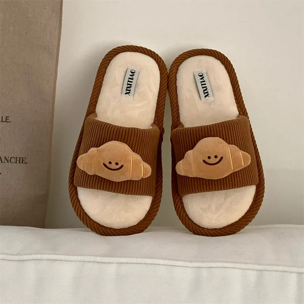 3D Cute Potato Bread Croissant Couple Cotton Slippers Autumn New Funny Non Slip Home Shoes Daily Bedroom Women Cotton Slippers
