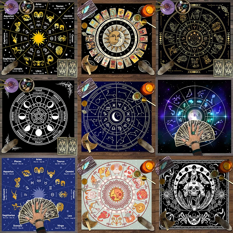 50/75/110/137cm Tarot mat 1pc Tarot Card Tablecloth Twelve Constellations Divination Starry Sky Altar Cloth Tarot Card Game
