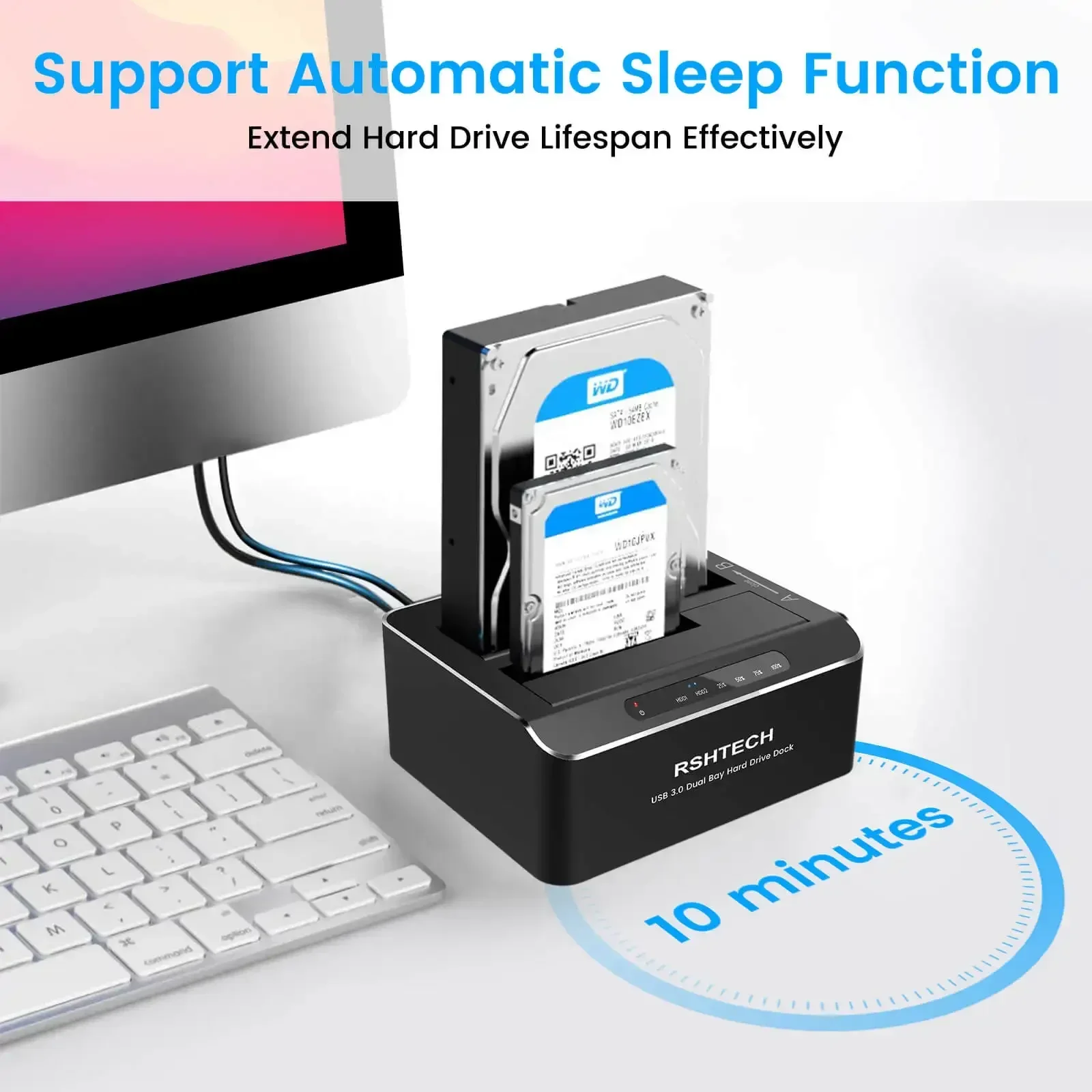 Imagem -03 - Hdd Docking Station Rshtech Sata para Usb 3.0 Gabinete de Disco Rígido Dual Bay Disco Ssd Case Hdd Box Dock 2.5 3.5