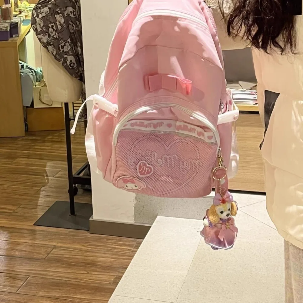  My Melody Backpack Cartoon Cute Canvas Embroidered Crossbody Bag Anime Girl Large Capacity Pink Bow Single Shoulder Bag