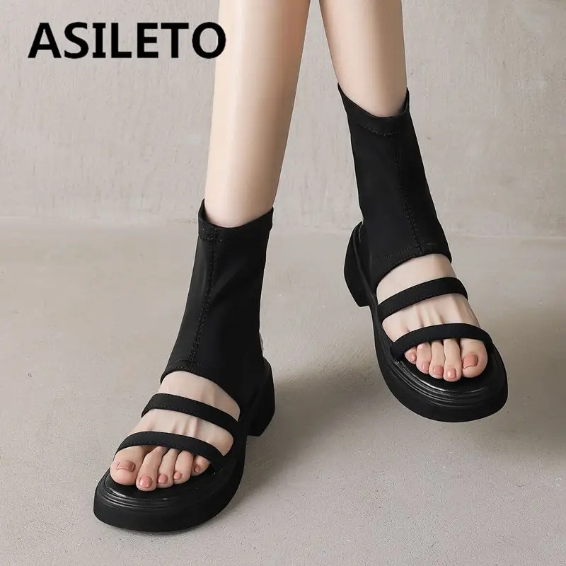 ORCHA LISA Fashion Soft Female Sandals Round Toe Thick Heels 5cm Slip On Big Size 40 41 42 43 Leisure  Ladies Summer Shoes