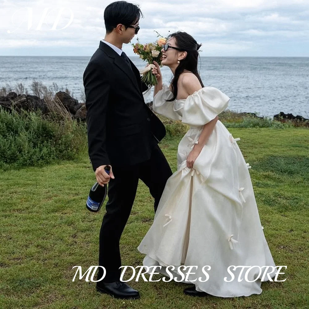 

MD Elegant Strapless A-line Wedding Dress Detachable Sleeves Ribbon Korea Photoshoot Bridal Gown Corset Customized 2025 웨딩드레스