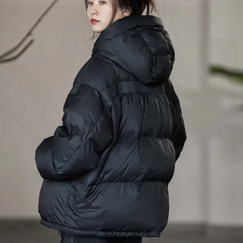 Women's White duck down Down jacket Short style Fashionable Lightweight Warm Hooded Outerwear Loose fit New style Solid colour