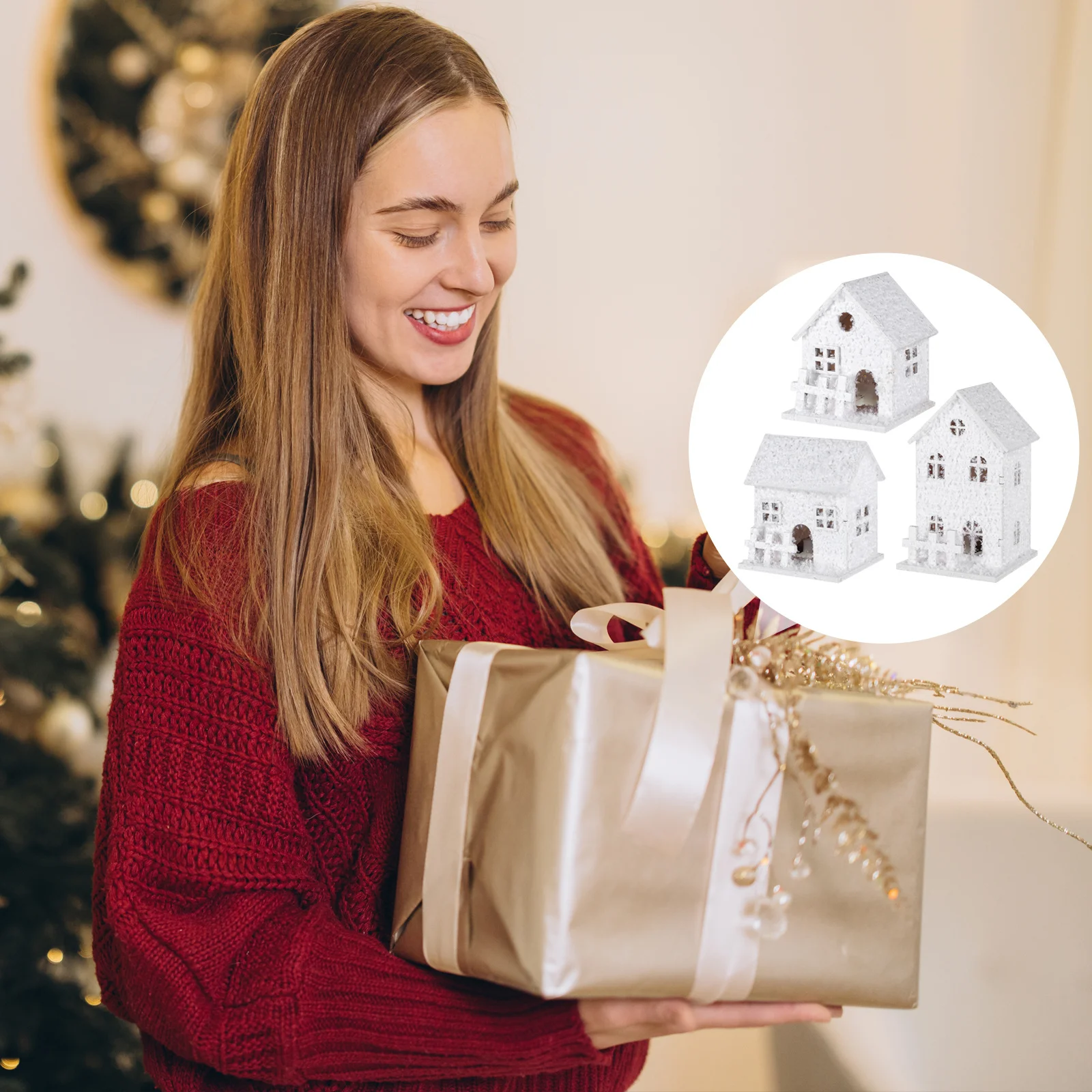 

Christmas Glowing House 3Pcs Wooden Cabin Xmas Decor Glow Night Light Home Fairy Lamp Kids Gift Tree Adornment