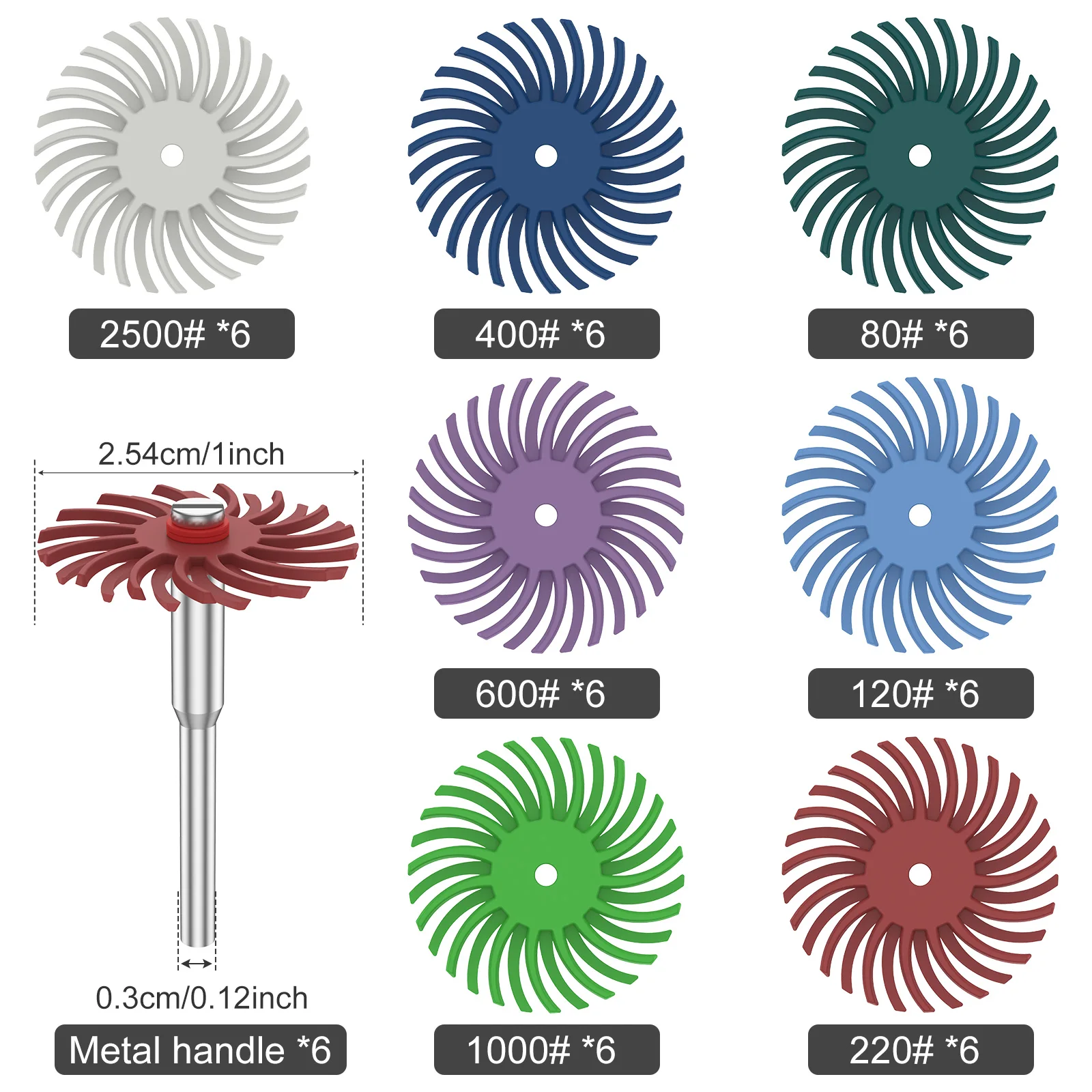 42 szt. Zestaw tarcz z włosiem promieniowym z 6 szt. Trzpieni 3 mm 1 cal elastyczny detal szczotka ścierna polerowanie biżuterii ścierny