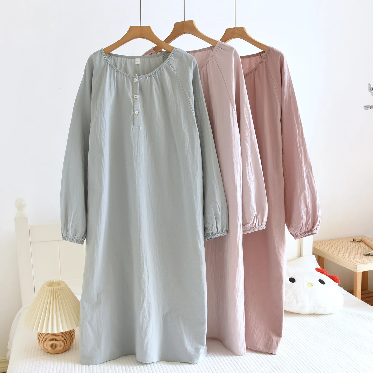 

Новая женская ночная рубашка из хлопковой марли с длинным рукавом, свободного кроя, с круглым вырезом, весна-лето