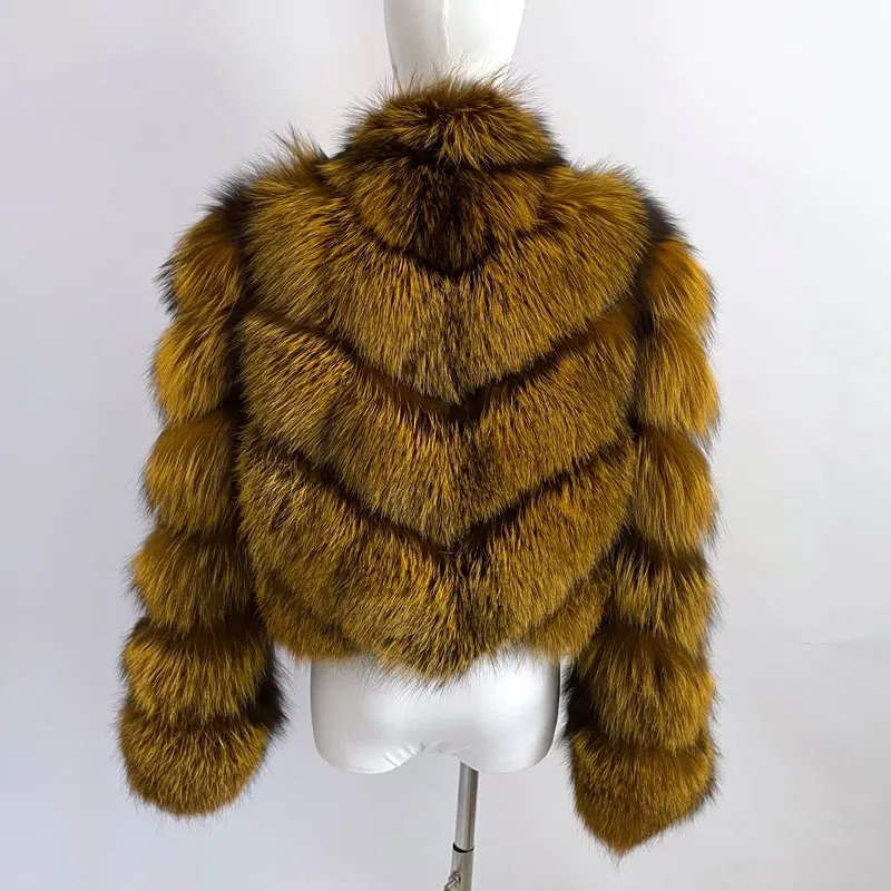 Factory Outlet cappotto di pelliccia Crop di lusso da donna manica lunga colletto in piedi Fluffy Winter Warm Ladies giacca di pelliccia di volpe argento reale