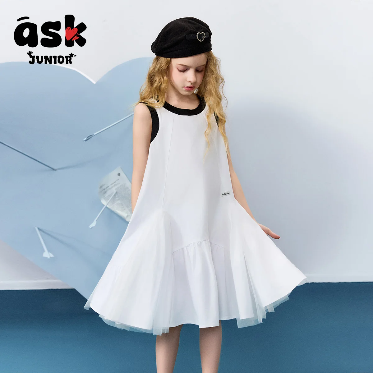 فستان بدون أكمام بحافة ألوان متباينة للفتيات الصغيرات الصغار في الصيف والرياح البسيطة #2