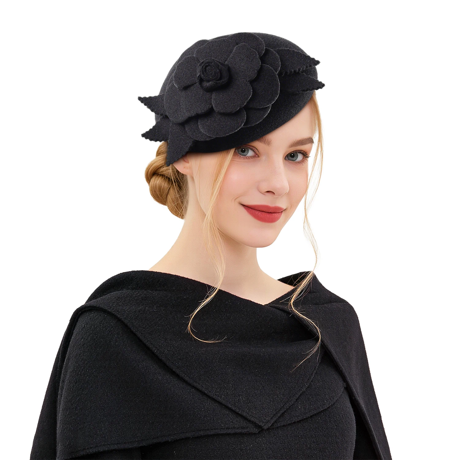 Elegante chapéu fedora moda luxo gorros 100% lã feltro chapéu fotografia flor boina newsboy bonés trilby feminino para senhoras wear