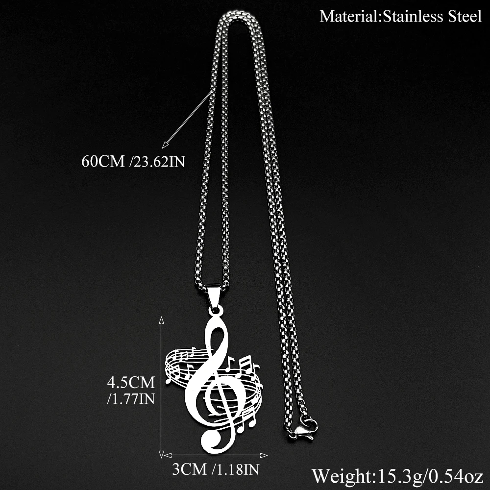 Gesangsschlüssel-Musiknoten-Anhänger-Halskette für Damen und Herren, goldfarben, Edelstahl, Rock-Charm, Musikliebhaber-Kette, Schmuckgeschenk – Detail 3