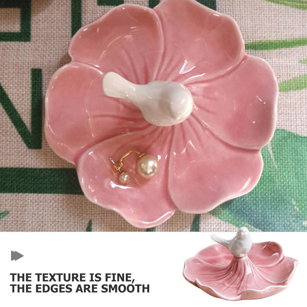 2Pcs Ceramic Jewelry Dish Elegant Bird Petal Shaped Trinket Storage Tray Jewelry Display Holder Decorative Organizer