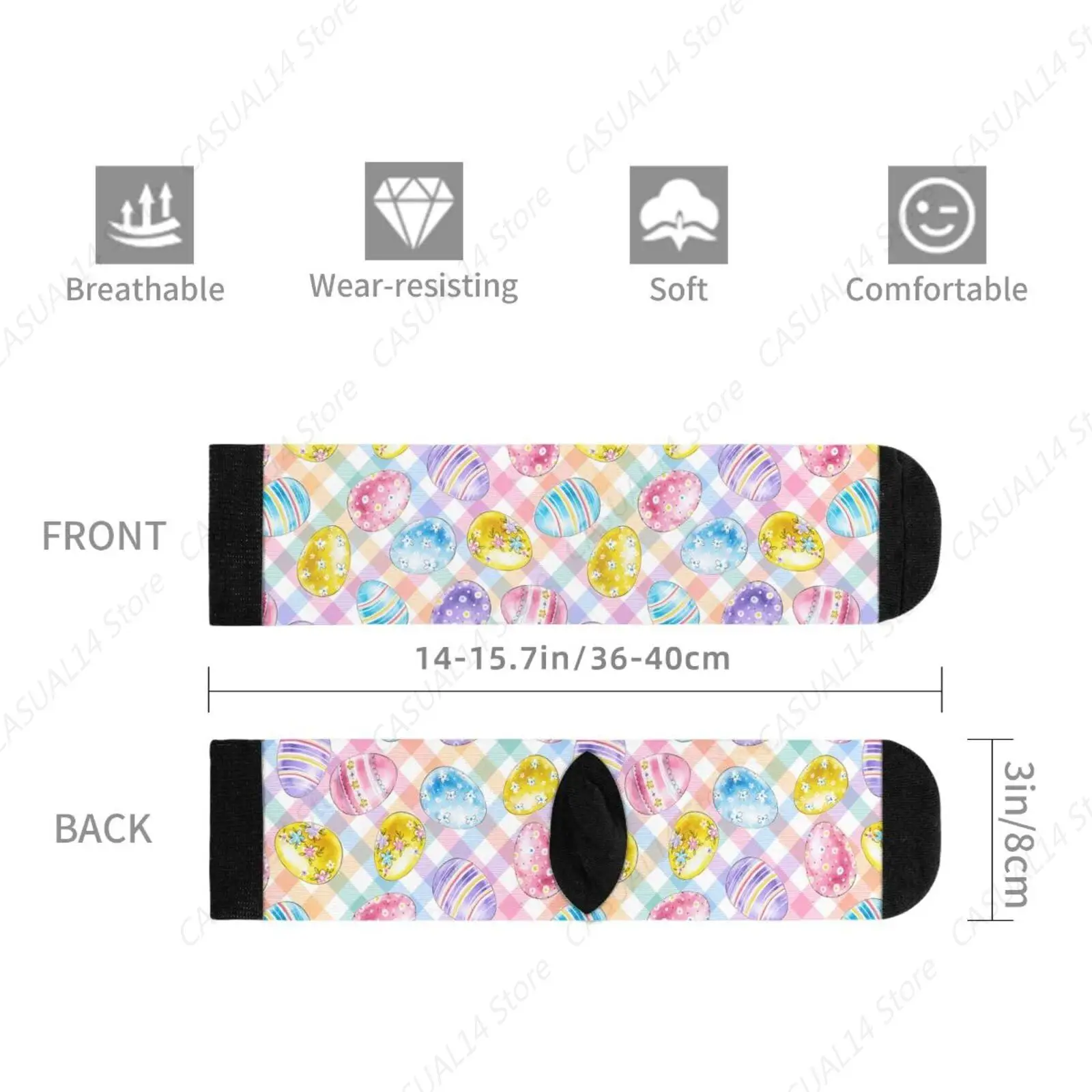 Kaus Kaki Kru Menyenangkan Baru Warna-warni Kotak-kotak Telur Paskah Kaus Kaki Gaun Gila Pria dan Wanita Nyaman Modis