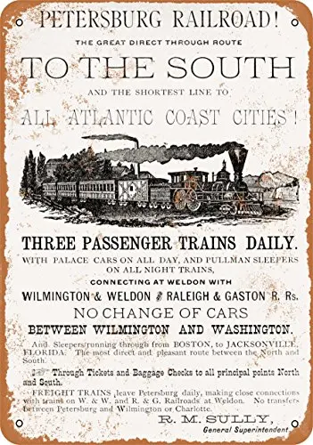 Wall-Color  Metal Sign - 1884 Petersburg Railroad Virginia - Vintage Look