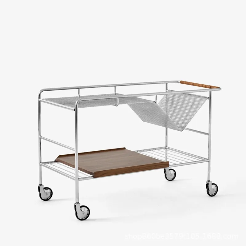 Stainless steel wood plate multi-functional storage belt wheel, storage trolley