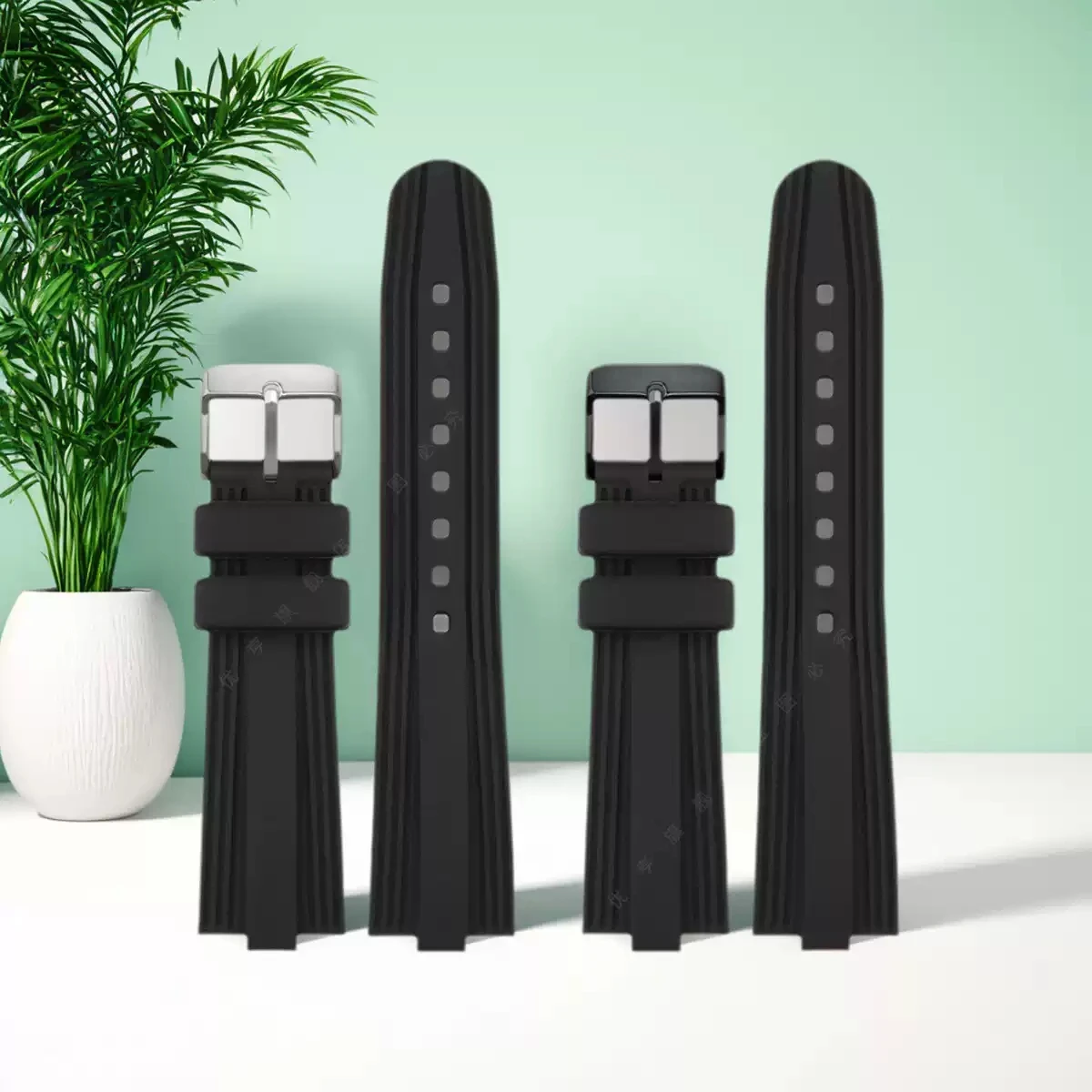 22 * 7mm bracelet For Bvlgari DIAGONO raised mouth waterproof and sweat proof silicone watch band men's black strap accessories