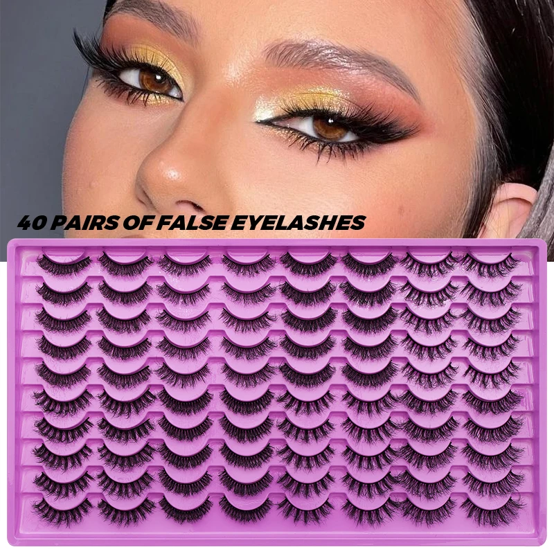 40 Paar Kunstnerz-Wimpern, Flauschige Weiche Dichte Falsche Wimpern, Gemischte Kunstnerz-Wimpern, Volle Streifen-Wimpernverlängerung, Natürliche Wimpern – Detail 6