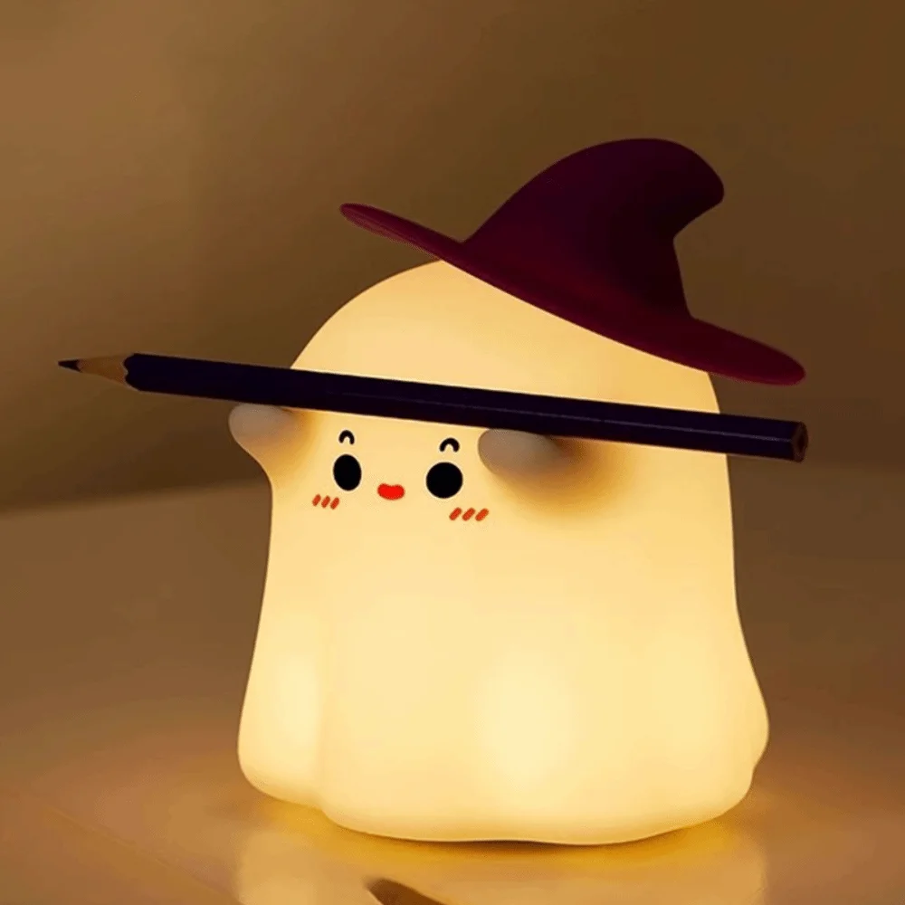 Kawaii Helloween RGB LED Night Light Pumpkin Ghost 3 Levels Brightness Bedroom Bedlight Cartoon Timer Night Lamp Room Decor