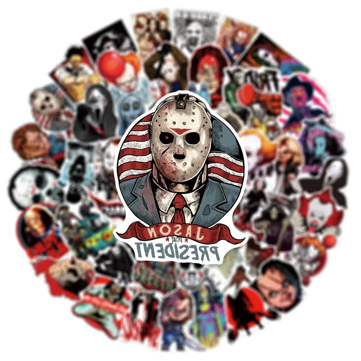 50/Pcs Horror Movie Character Stickers for Laptop Car Notebook Phone Case Bottle Fridge Graffiti Vinyl Decals Sticker Kid