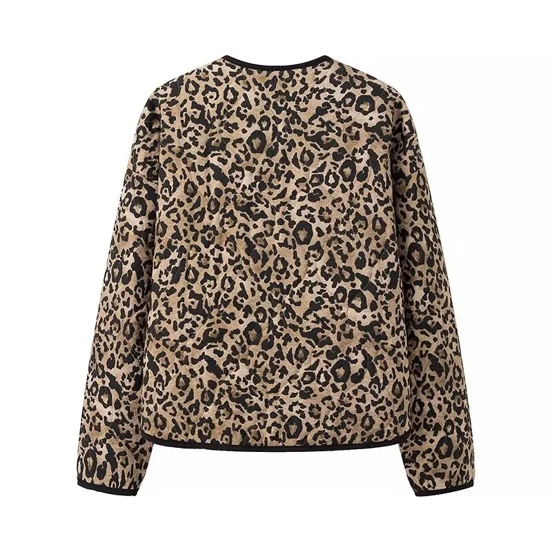 JNLEAOG 새로운 패셔너블한 레오파드 프린트 재킷 여성용 숏 아우터웨어 다용도 디자인 프렌치 스타일 루즈핏 폴리에스터
