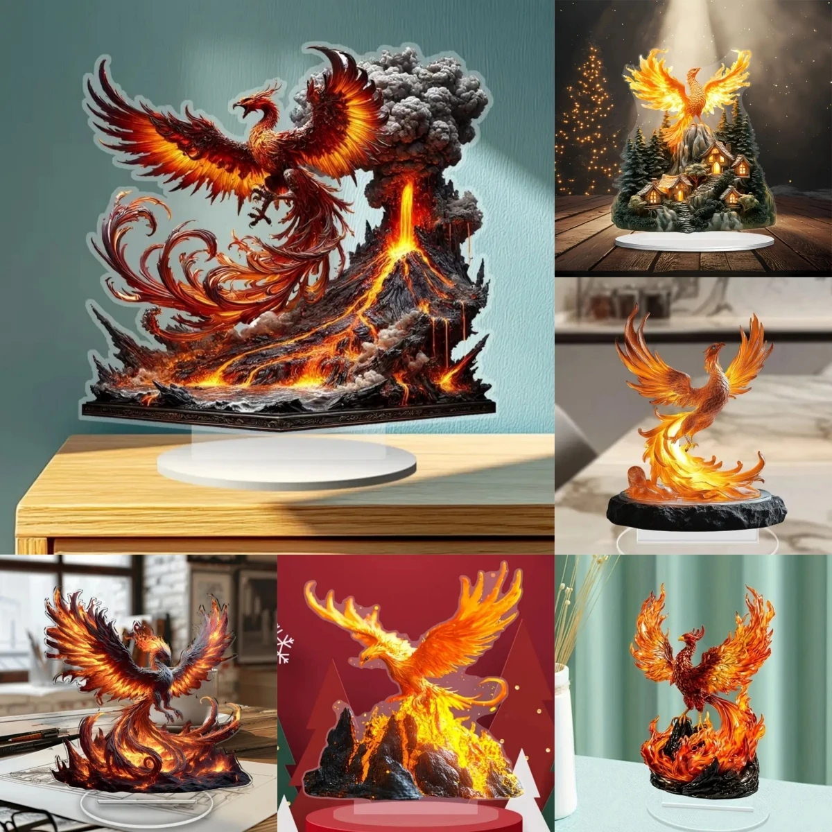 Phoenix & Forest 2D Flat Acrylic Tabletop Decor ,Home,Office,Cafe,room,Studio,display Case, Ornament Desktop  Kit Gift