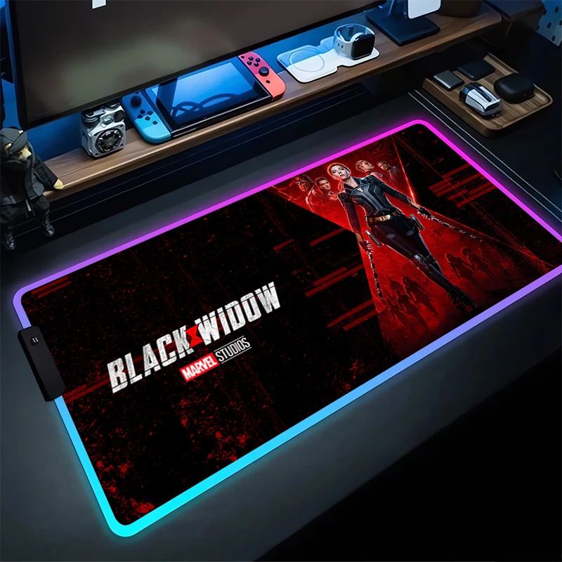 RGB Mouse Pad B-Black Widows Non-Slip Rubber Edge locking mousepads Game play mats notebook computer M-Marvels Home Decor cool