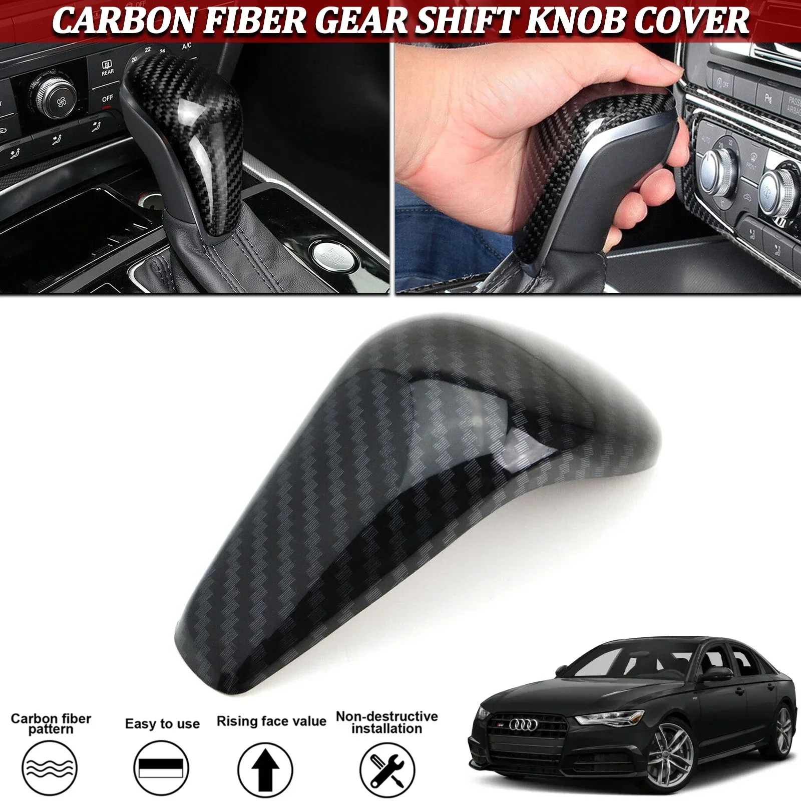 Capa Protetora de Fibra de Carbono para Manopla de Câmbio Interna, Capa Dura para Audi A6 S6 A7 S7 RS7 2016 2017 2018