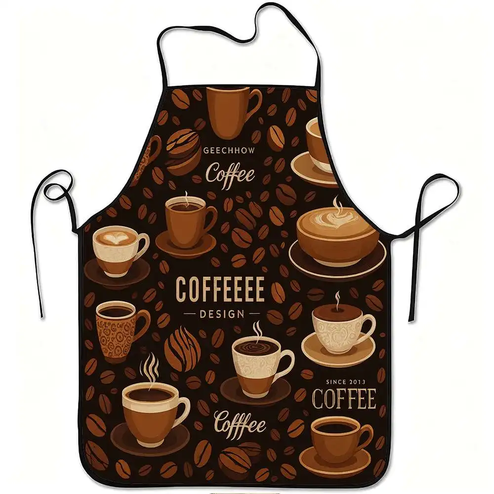 An apron with a coffee cup pattern, which is very suitable f