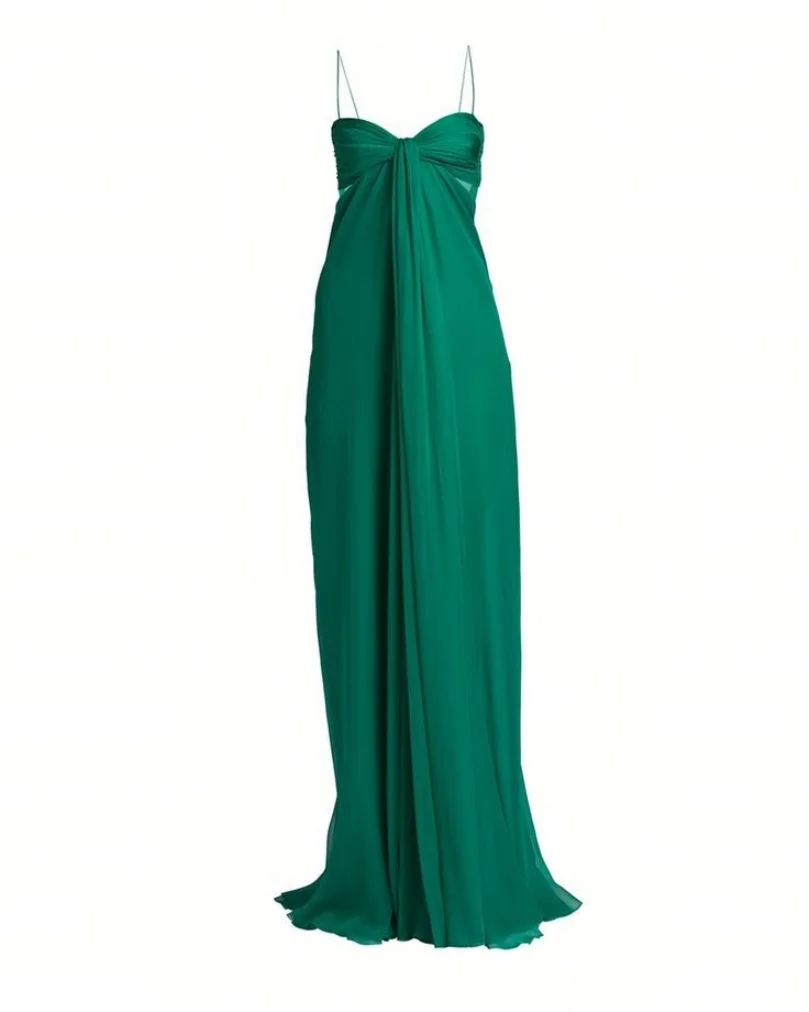 Vestidos de Noche largos de gasa verde personalizados, vestidos de fiesta plisados hasta el suelo con corte en A para mujer