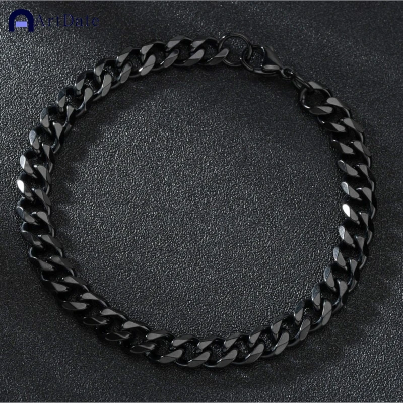 ArtDate 2024 New Trendy Cuban Chain Men Bracelet Classic Stainless Steel 3/5/7mm Width Chain Bracelet For Men Women Jewelry Gift