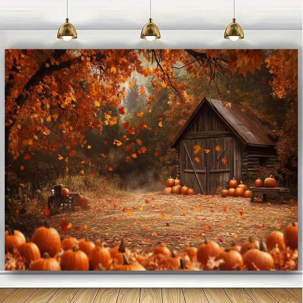 Fall Harvest Backdrop Autumn Barn Pumpkin Thanksgiving Maple Photography Background Festivals Party Baby Shower Decor Banner