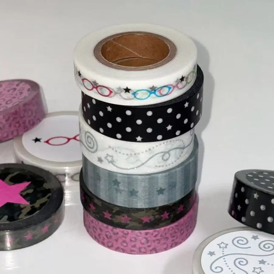 1.5cm X 3m Japanese Sweet Cool Washi Tape Star Glasses Leopard Print Polka Dot DIY Journal Collage Decorative Tape Roll