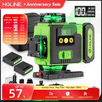 HGLINE 16 Lines 4D Laser Level APP Remote Control Rechargeable 360° Automatic Green leveling Tool 2pcs 6000mAh Li-ion Battery