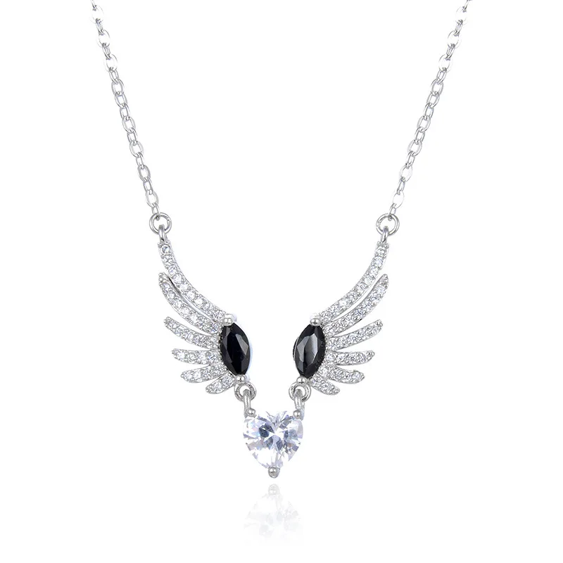 Fine Necklace  Flower Black Heart Wings Drop Pave Zircon ,New Thomas Style Glam Fashion Jewelry For Women  925 Sterling Silver