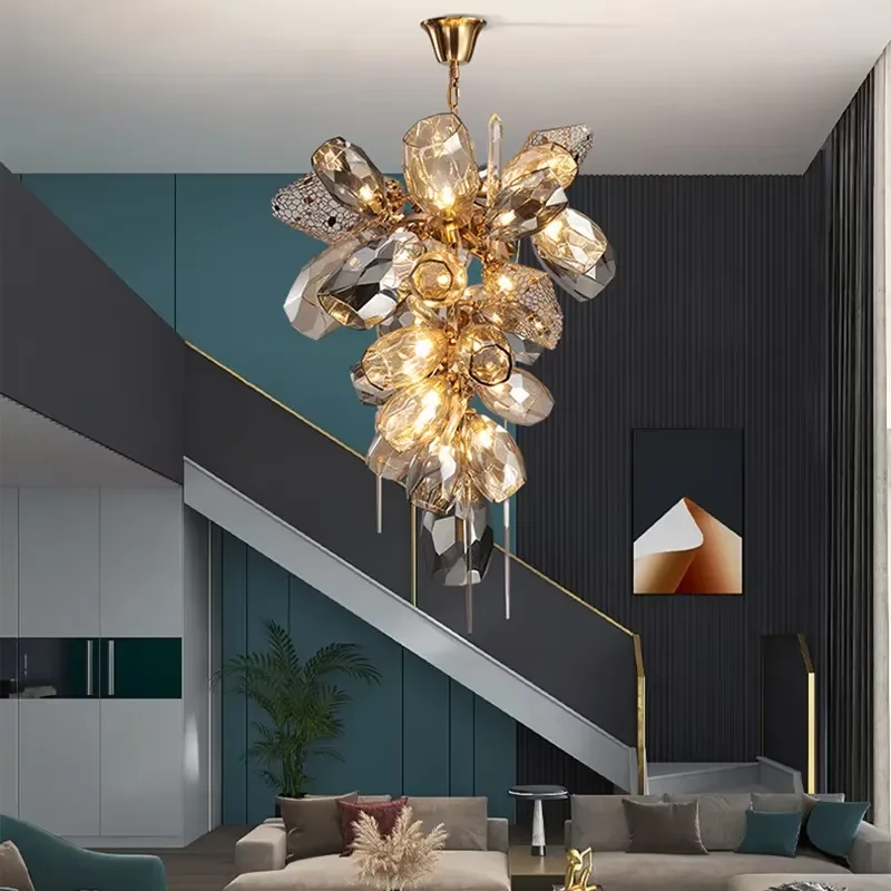 Luxury Murano Glass Chandelier Large Gold Crystal Pendant Light Modern European Style Ceiling Lamp for Hotel Lobby Stairs